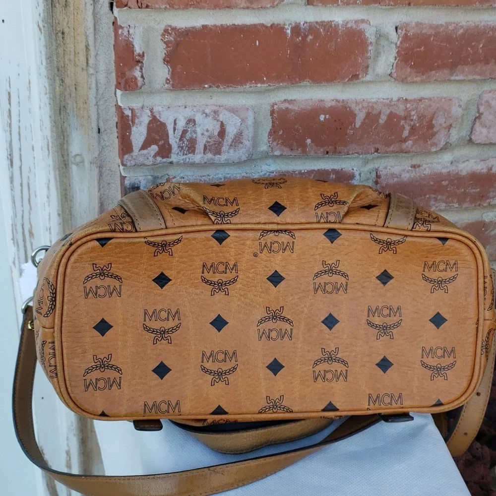 MCM Cognac Visetos Monogram Leather Tote